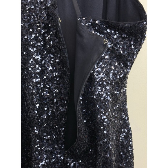 Vintage Y2K Women's Sequin‎ Halter Dress Size M/8 Navy Blue Midi Under The Knee - Picture 8 of 10